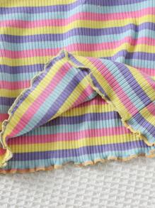 Cozy Pixies Baby Girls 2pcs Set Bow Decor Colorful Striped Round Neck Short Sleeve Crop Top And Flare Pants Baby Girl Striped Outfit Rainbow Baby Outfit Toddler Striped Two Piece Set Baby Bell Bottom Outfit Knit Toddler Set
