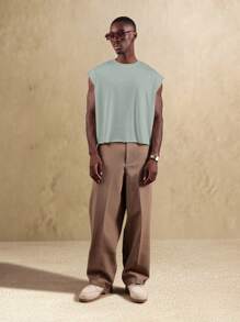 SUMWON 摩纳哥夏季背心无袖肌肉衬衫，带食物印花，宽松休闲街头服饰，节日海滩度假短款背心 - 灰色 - 查看 4