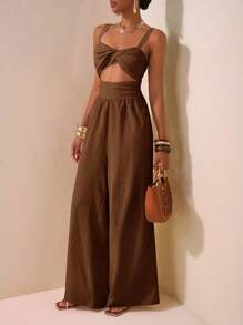 Slaydiva Quần dài ống rộng nữ chất liệu vải dệt họa tiết, kiểu dáng mới cho mùa xuân hè, thích hợp cho kỳ nghỉ, đám cưới, lễ hội âm nhạc, tiệc tùng, dạo phố, nghỉ mát biển, phong cách Bohemian. - Màu nâu Sô-cô-la - Xem 11