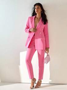 CLARA VERO 2 Pcs Blazer :Jacket & Pant Suit Sets - Dusty Pink - View 3