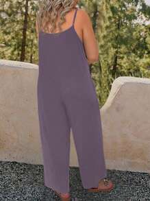 EMERY ROSE 大码女式休闲无袖可调节细肩带波西米亚风阔腿连体裤，夏季