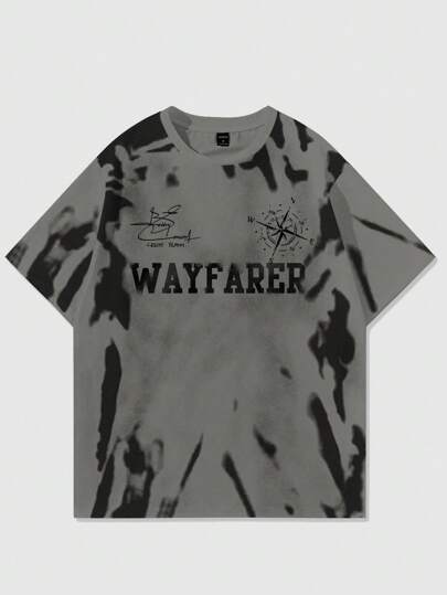 Street Life maglietta casual da uomo estiva con stampa di lettere, girocollo e maniche corte