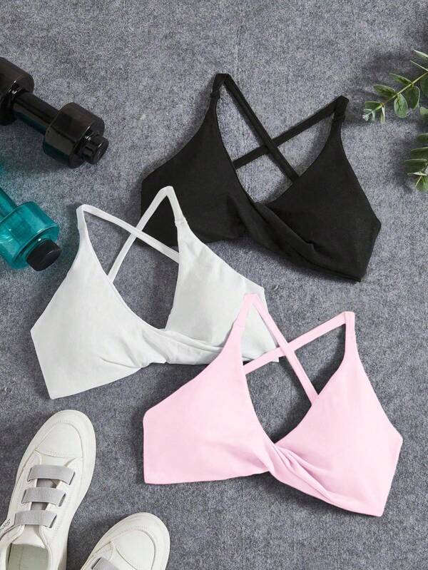 Yoga Basic Sujetador deportivo de yoga sin costuras, con diseño de twist en la parte delantera, versátil para deportes y uso diario