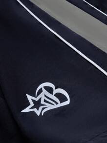 PAVTROS 男士撞色五角星印花抽绳腰短裤 - 藏蓝色 - 查看 3