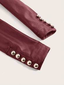 Ellevyn 优雅 PU 皮革都市休闲时尚百搭女士夹克，秋冬长袖 - 酒紅色 - 查看 7