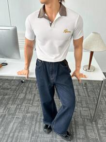 Manfinity BRENVOR 男士街头风格针织短袖 Polo 衫，适合夏季 - 白色 - 查看 1