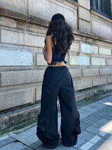 Coolane Women's Fall/Winter Concert Rave Festival Going Out Renaissance Fair Vintage Streetwear With Pockets Wide Leg Pants - Black - View 6