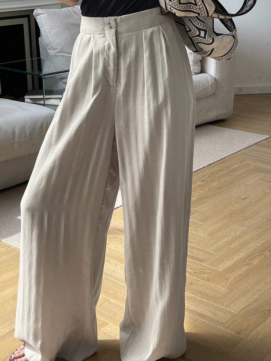 DAZY Women's Loose Pocket Pants, Casual Vacation Wear, Autumn - Light Grey - View 1