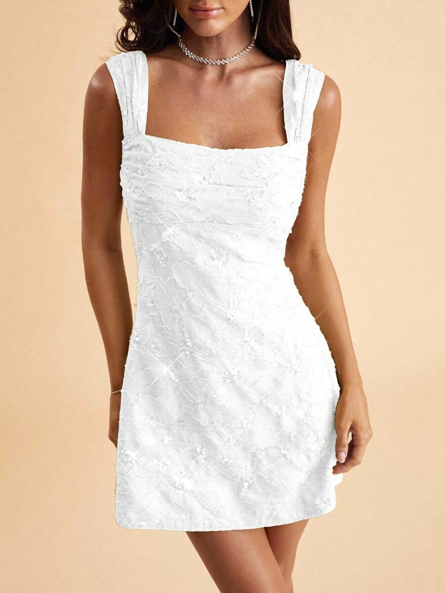 SHEIN BAE 1pc Women's Summer Green Spaghetti Strap Backless Laser Cut Sequins Decor A-Line Dress