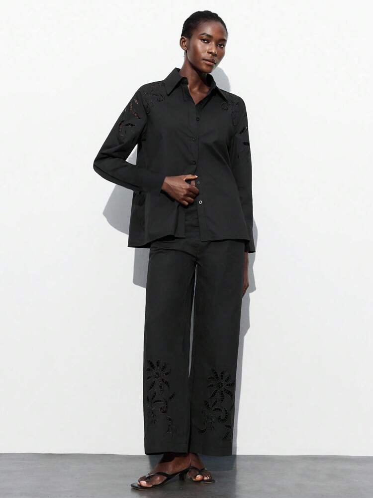 SHEIN Maija 2025 New Casual & Chic Vacation Hollow-Out Lace Patchwork Women's Blouse, Beach Holiday Everyday Romantic Urban Resort Wear, Suitable For Outings, Gatherings, Weddings, Guests, Retro Style, Graduation Season