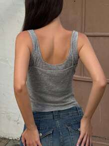 DAZY Women 2 In 1 Knit Gray Tank Top - Grey - View 4
