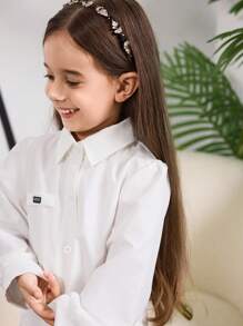 年轻女孩休闲日常简约百褶长袖连衣裙 - 白色 - 查看 5