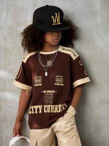 Coolane Kids Tween Boys Spring/Summer Round Neck Short Sleeve Letter Printed Casual Brown T-Shirt Parent-Child Clothing - Coffee Brown - View 5