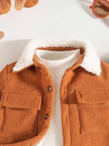 Giacca pesante con colletto in pelliccia sintetica, maniche lunghe, tasche, imbottitura calda e morbida per bebè e bambini piccoli, adatta per uscite quotidiane, ideale come cappotto invernale per bambini 6 mesi - 3 anni