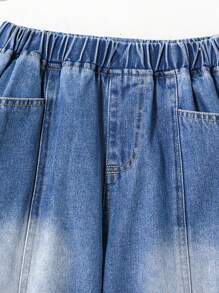 Tween Girls Versatile Casual Soft Comfortable Vacation Stylish Street Fashion Washed Non-Stretch Thin Denim Pants For Spring & Autumn - Medium Wash - View 3