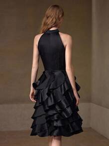 MOTF PREMIUM ASYMMETRICAL HEM TIERED LAYER DRESS - Black - View 4