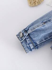 Young Girl Y2K Casual Street Chic Cartoon & Letter Print Distressed Denim Jacket, Suitable For Spring/Autumn ,Street Cool Style - Light Wash - View 8