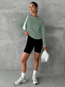 SHEIN Cottnline 女士純色圓領長袖運動衫 - 薄荷綠 - 查看 4
