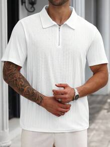 Manfinity Homme قميص بولو كاجوال أكمام قصيرة لون سادة للرجال كبار الحجم