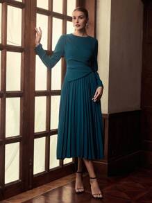 ZEYLAH Robe élégante de couleur unie avec ourlet plissé pour femmes