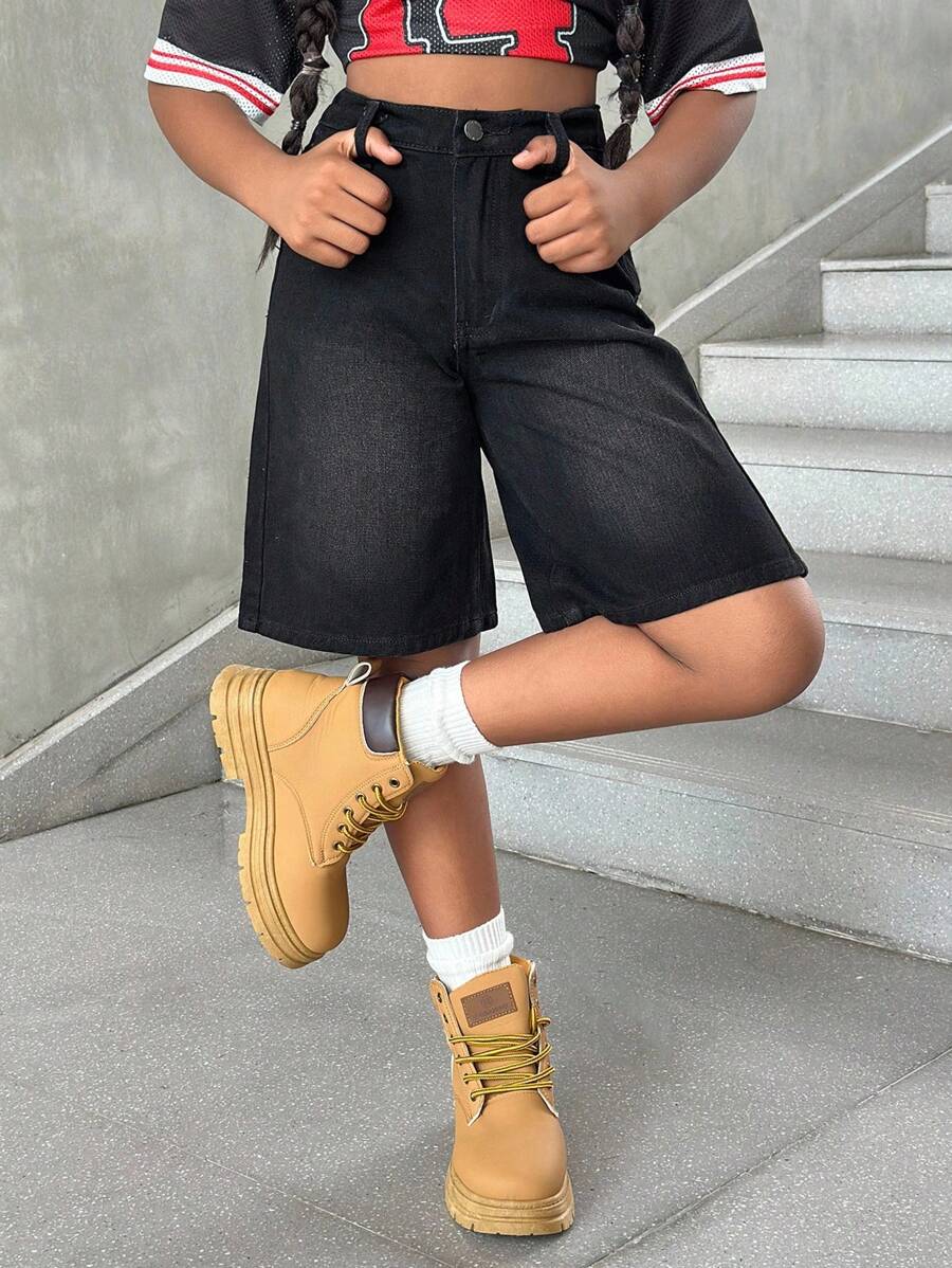 Tween Girls Fashion Casual Y2k Vintage Cool Comfortable Soft Breathable Black Loose Denim Shorts For Tween Girl Clothes Girls Costume Dailywear And Tween Girl Fall And Autumn Or Winter Clothes Back To School Homecoming Rave Outfits Festival And Beach Outfits Streetwear School Clothes Bermuda Shorts Teen Girls Jean Shorts Y2k