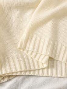 SHEIN 青少年女童杏色宽松圆领套头衫刺绣贴布针织毛衣，休闲百搭百搭上衣 - 杏色 - 查看 4