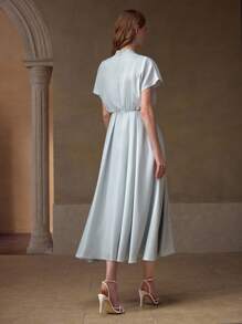 MOTF PREMIUM VESTIDO CON CINTURA ENVUELTA, PLIEGUES Y DOBLADILLO ACAMPANADO - Verde Pastel - Ver 3