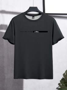 Manfinity Homme Plus Size Men's Letter Print Round Neck Casual Short Sleeve T-Shirt Men Short Sleeve T-Shirts - Multicolor - View 3