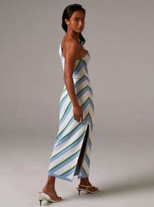 Athîral Women's Striped Sleeveless Side-Slit Hem Fashion Knitted Dress,Fall Women Dress,Holiday Beach Dress,Fall Outfits - Multicolor - View 2