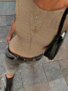 Siren Gaze Summer New All-Match Versatile Textured Slim Fit Camisole For Women Brown - Khaki - View 7