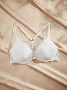 Charlaine 前扣蕾丝提升和聚拢钢圈罩杯文胸，露背性感设计，浪漫法式/意式风格女士内衣 - 白色 - 查看 6