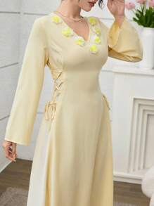 Al Najma Váy ôm sát eo lãng mạn màu vàng kem phong cách Ả Rập thanh lịch cho quý cô - Màu vàng - Xem 1