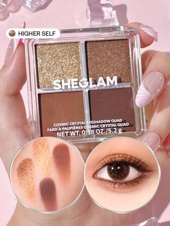SHEGLAM Cosmic Crystal Eyeshadow Quad-Higher Self 4-Clolor Matte Glitter Eyeshadow Palette Gold Bronze Dark Chocolate High Shine Glitter Long Lasting Ultra Pigmented Smooth Blendable Eyeshadow Eyeshadow Brand Beauty Makeup Face Paint Cosmetic For Women Girls Perfect For Fall Winter Ideal For Y2K Fancy Fashion Suitable For Birthday Christmas Present Party Ready Best Color