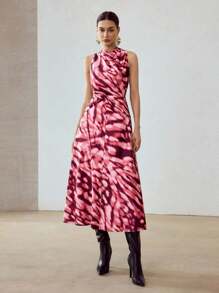 MOTF PREMIUM VESTIDO DRAPEADO CON ESTAMPADO INTEGRAL - Multicolor - Ver 3