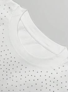 Camiseta casual de manga corta de unicolor con cuello redondo y proceso de perforación en caliente para hombres, nueva colección Primavera/Verano 2025 - Negro - Ver 3