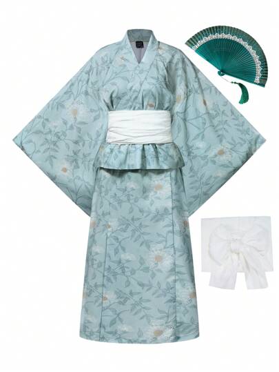 Irokai 复古花卉印花休闲优雅浴衣