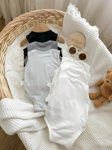 6pcs Dozemod Kids Newborn Baby Boy Simple Solid Color Comfortable Round Neck Sleeveless Bodysuit Set - Multicolor - View 2
