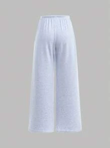 SHEIN 少女蓝色休闲针织宽松长裤，适合春夏秋冬家居服 - 淺藍色 - 查看 6
