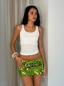 Glamine Women's Low Waist Shiny Sequin Bodycon Mini Skirt, Sexy Sequin Skirt Sequin Skirt Women Shorts - Green - View 7
