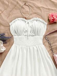 Soleia 褶邊前打結抹胸洋裝 - 白色 - 查看 4