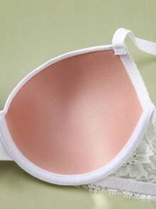 SHEIN Bộ 2 áo ngực ren thêu lãng mạn có gọng, nâng và nâng cao, hỗ trợ cho ngực nhỏ - Đen và trắng - Xem 3