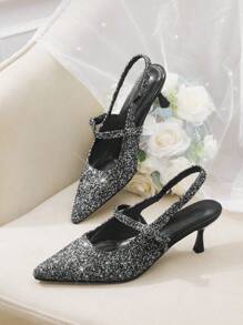 CUCCOO HITCHD Women's Fashion Red Strap Pointed Toe High Heels - Black - View 12