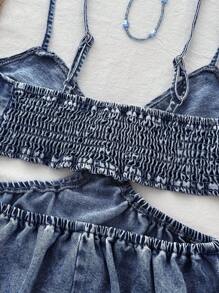 Soleia Vestido de mezclilla sin mangas para mujer, mini vestido ajustado informal, azul