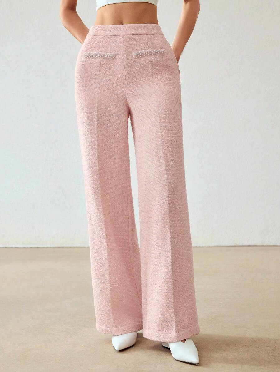 MOTF PREMIUM FAUX PEARL DETAIL TWEED SUIT PANTS - Pink - View 2