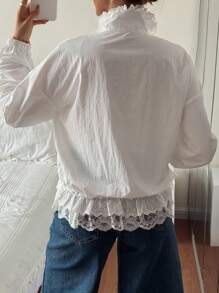 DAZY Women Ruffled Lace Patchwork Long Sleeve Jacket - White - View 2