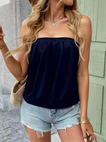 SHEIN LUNE 2 pièces Hauts camisole à enrouler pour femmes avec rayures et imprimés, ourlet froncé, design taille élastique. Hauts polyvalents pour le casual, les fêtes et les vacances. Convient pour l'été - Multicolore - Voir 3