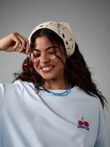 AiiRZ 甜樱桃超大 T 恤节日夏季上衣清新开始水果图案印花海滩假日街头服饰棉质 T 恤 - 藍色 - 查看 7