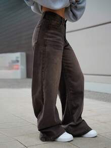 SAYEHFBABY Women's Casual Loose Washed Wide Leg Jeans - Brown - View 4