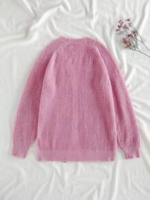 SHEIN Tween Girls' Solid Color Raglan Long Sleeve Loose Casual Cardigan Fall Winter - Pink - View 2