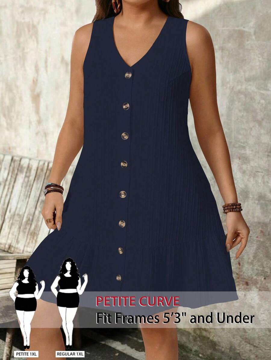 SHEIN PETITE Große Größen Ärmelloses Kleid mit V-Ausschnitt aus strukturiertem Stoff